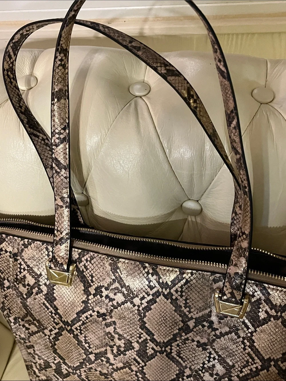 kate spade Snake-Print Tote in Taupe and Black with matching wallet